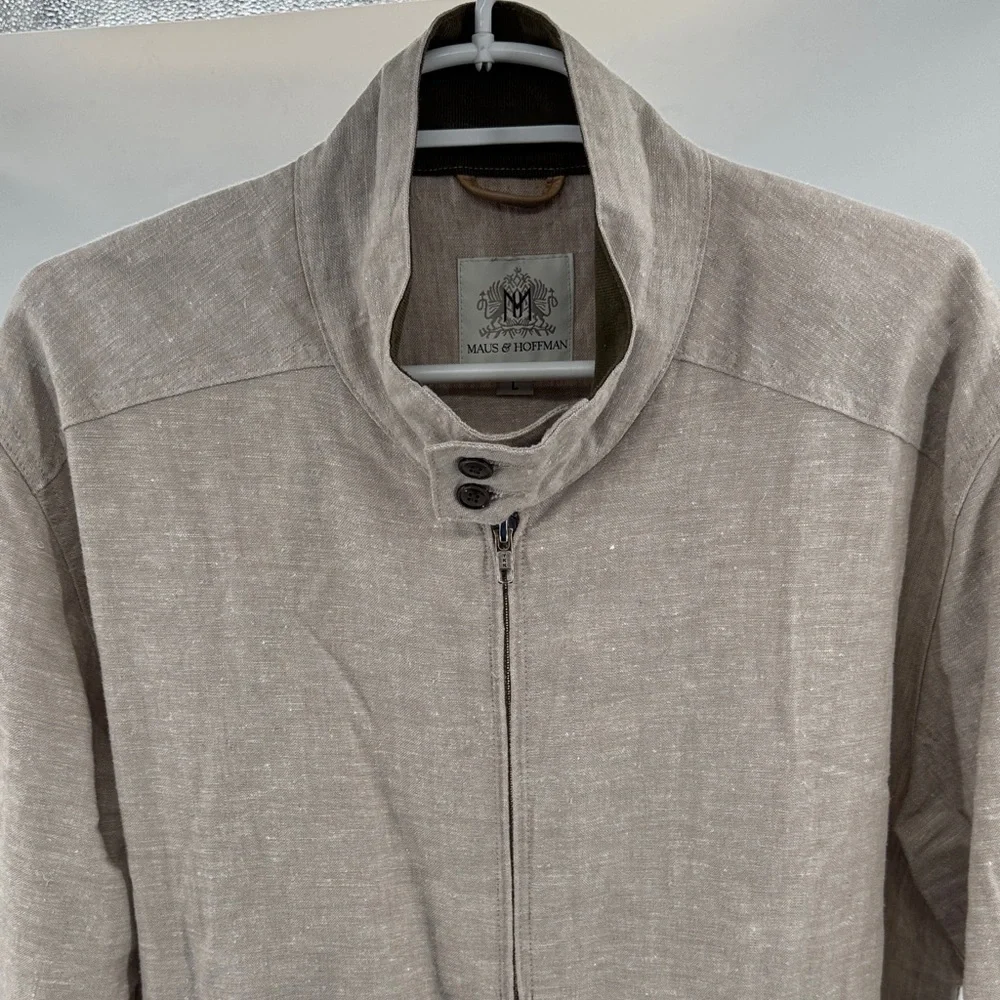 Maus & Hoffman Men's Beige Lightweight Jacket L linen blend zip up casual